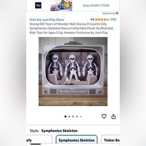 100 years of Disney Silly Symphony Skeleton Dance Plush Trio - Black and White